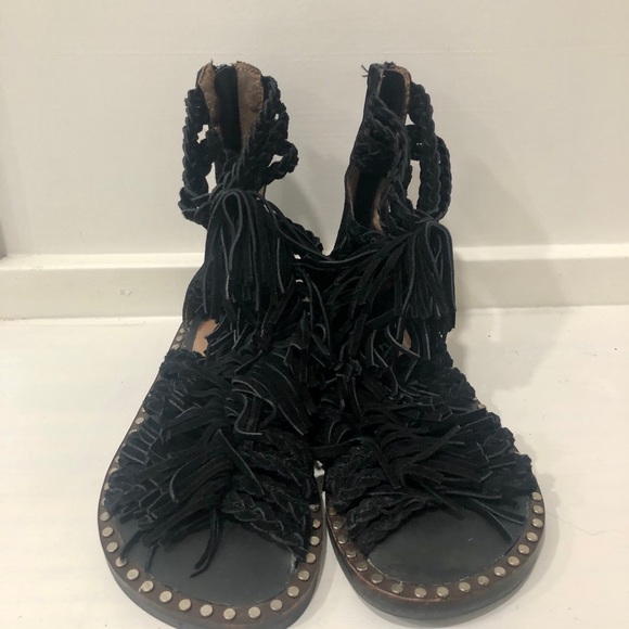 Jeffrey Campbell Black Fringe Gladiator Sandals 6 - Picture 3 of 8